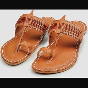 Men's Vintage Kolhapuri Tan Leather Handcrafted Sandal|Size US10